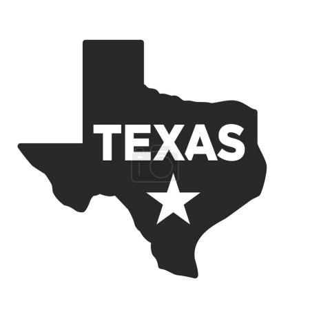 Ilustración de Texas símbolo de mapa de estado con texto y estrella solitaria - Imagen libre de derechos