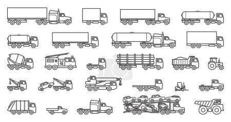 Ilustración de Varias siluetas de contorno de camión simple conjunto - Imagen libre de derechos