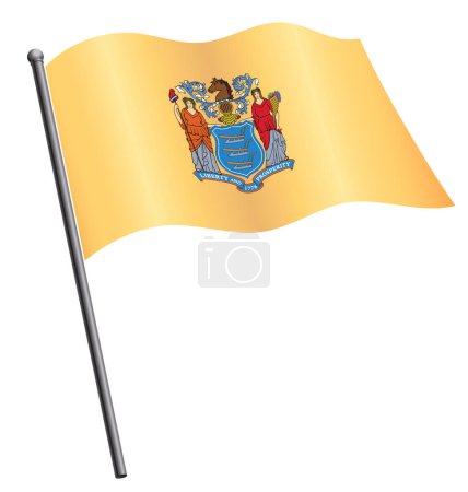 Illustration for New Jersey NJ state flag flying on flagpole - Royalty Free Image