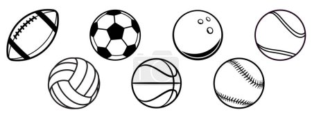 various black white american sports balls set