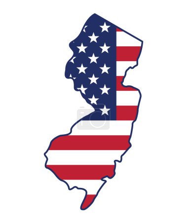 new jersey nj state shape with USA flag