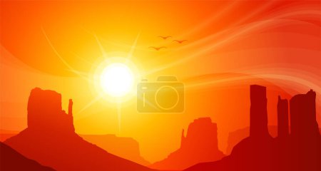 Ilustración de Desierto puesta del sol paisaje monumento valle - Imagen libre de derechos