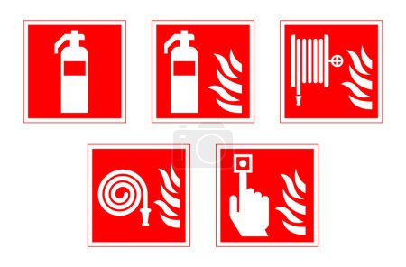 classic fire extinguisher hose alarm sign set