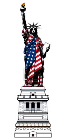 Illustration for Stylized statue of liberty with wearing USA american flag vector illustration isolated on transparent background - Royalty Free Image