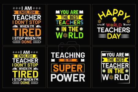 Illustration for Teacher T shirt Design Bundle, Vector Teacher T shirt design, Teacher's Day shirt, - Royalty Free Image