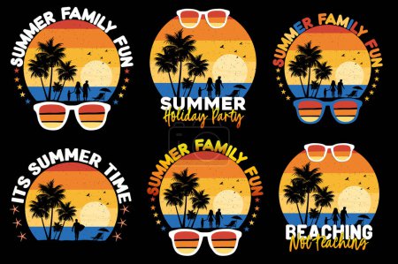 Téléchargez les illustrations : T-shirt vintage d'été rétro Design, t-shirts de vacances à la plage d'été, t-shirt de surf d'été design vectoriel - en licence libre de droit