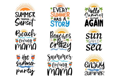 Téléchargez les illustrations : T-shirt d'été avec typographie vectorielle, t-shirts de vacances à la plage d'été, design vectoriel de t-shirt de surf d'été - en licence libre de droit