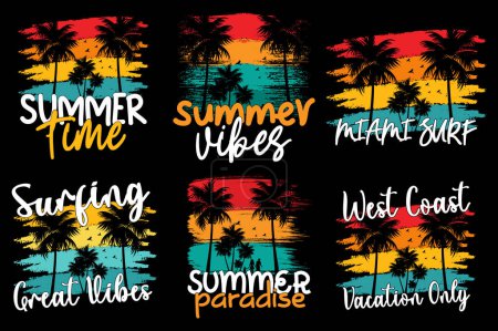  Retro Vintage summer T-shirt Design, summer beach vacation t shirts, summer surfing t-shirt vector design