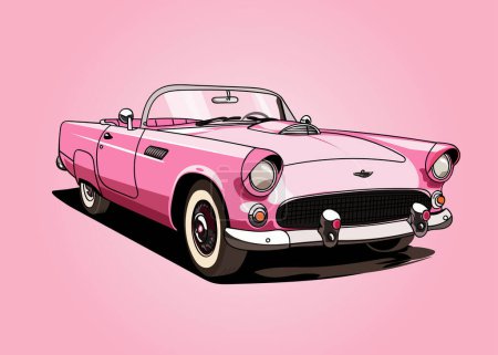 Illustration for Pink car, barbiecore style, vector raelistic illustration. Chrome, metal, glossing design, retro stale. Back to 2000s - Royalty Free Image