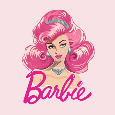 Illustration for Cute barbie doll with pink hair and blue eyes. Logo design. Vector illustration - Royalty Free Image