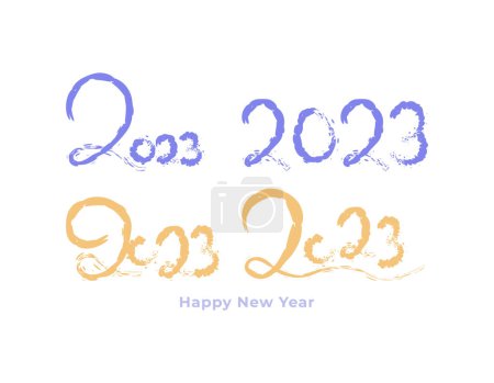 Illustration for Happy new year 2023. collection or set of numbers 2023. brush, text, typography. graphic element design for calendars, posters, banners, greeting cards, social media, websites, and backgrounds - Royalty Free Image