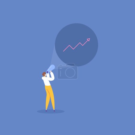 seek and see opportunities for success. make profit opportunity. looking for opportunities to increase salary, income, sales and income. a businessman uses a telescope to view graphic data. concept