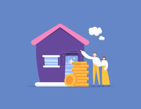 Illustration for Financial management. family financial planning. manage household needs and expenses. a married couple and a house. illustration concept design. graphic elements - Royalty Free Image
