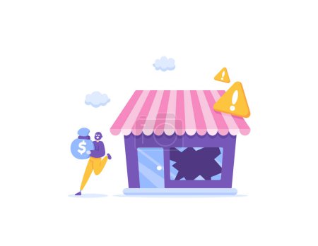 Illustration for A robber robbed a shop. robbers took away valuables or sacks of money. criminal act. stealing and crime. concept illustration design. graphic elements - Royalty Free Image