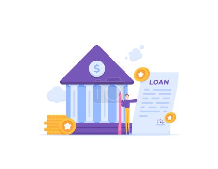 Illustration for Debt or bank loans. obligation to pay. legal money credit or borrowing documents. businessman signing a letter of agreement for a loan of money. concept illustration designs. graphic elements - Royalty Free Image