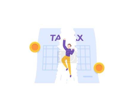 Illustration for Tax free and withholding tax. an entrepreneur is happy because he is free from paying taxes. torn tax report. illustration concept design. graphic elements - Royalty Free Image