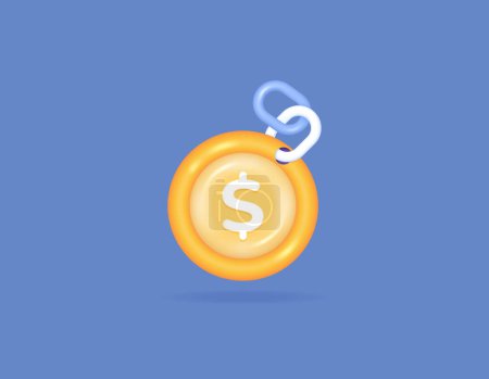Illustration for Payments withheld, money was detained, bound by debt. a coin tied by a chain. symbols or icons. 3d and realistic design. vector elements - Royalty Free Image