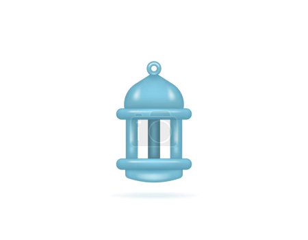Illustration for Ramadan Lanterns. fanoos lamp or chandelier. the lantern is blue and shiny. icon or symbol. 3d and realistic design. vector elements - Royalty Free Image