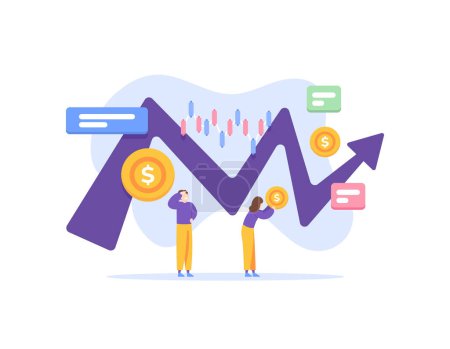 Illustration for Observe the movement patterns of market data and stock prices. increase revenue and profits. analysis of fluctuation data. the company's finance and marketing team. illustration concept design. vector - Royalty Free Image
