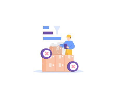Illustration for Reject products that do not meet quality standards. QC or quality control. check and control the product quality. sorting boxes or packages. reject goods. illustration concept design. vector elements - Royalty Free Image