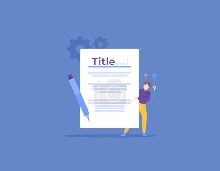Illustration for Title of research thesis or final project. a student confused to determine the title of research. student problem. education, science, research proposals. illustration concept design. vector elements - Royalty Free Image
