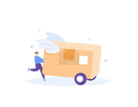 Illustration for The shipping services. Express delivery service. A courier delivers a big package. bring packages to customers. workers and occupations. illustration concept design. vector elements. white background - Royalty Free Image