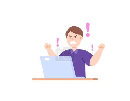 Illustration for A man is upset and angry because his laptop has a problem. The boss is angry because the task his employee did was wrong. broken laptop. facial expressions. flat or cartoon illustration design. vector - Royalty Free Image