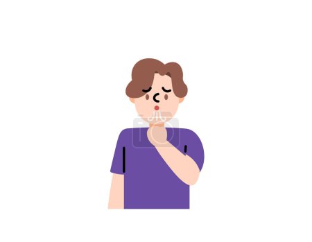 Illustration for Illustration of a boy coughing. symptoms of flu, bronchitis, coronavirus, influenza, infection, and fever. health problems or diseases. human character and facial expressions. flat illustration design - Royalty Free Image