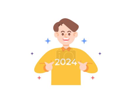 Illustration for A man is wearing a shirt or sweater bearing the numbers of 2024. Have fun and celebrate the new year 2024. revel. Participate and enjoy New Year's events, festivals, or celebrations. illustration - Royalty Free Image