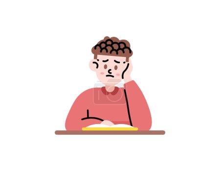 Illustration for Illustration of a young man who looks gloomy because of learning difficulties. don't like to learn. lazy to read books. can't read books. Cartoon or flat illustration design. vector elements - Royalty Free Image