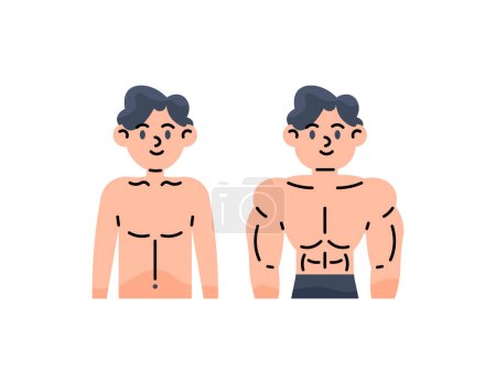 Illustration for Illustration of a thin man and a man with a muscular or ideal body. body transformation. before after. from skinny to stocky. flat or cartoon style people illustration design. graphic elements. vector - Royalty Free Image
