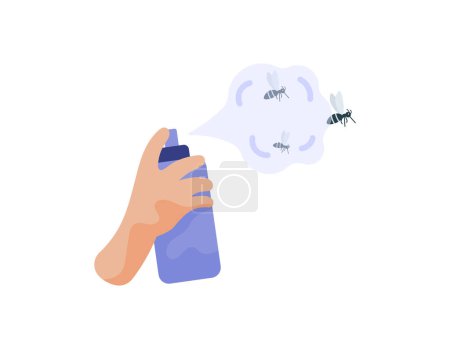 Illustration for Spraying insect repellent to kill mosquitoes. kill mosquitoes by using insect repellent. human, poison and insect. Flat and cartoon illustration designs. graphic elements. Vector - Royalty Free Image