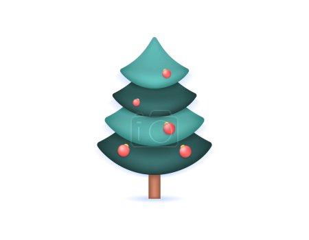 Téléchargez les illustrations : 6805Illustration d'un sapin décoré de boules de Noël. une épicéa. décorations ou ornements. Conception d'illustration 3D minimaliste. éléments graphiques. actifs vectoriels - en licence libre de droit