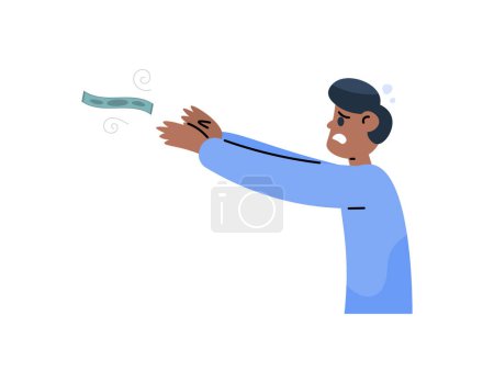 Illustration for Illustration of a man trying to catch flying money. chasing money that blows in the wind. trying to get some money. losing money. flat or cartoon style illustration design. graphic elements. vector - Royalty Free Image