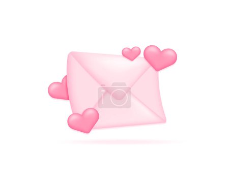 Illustration for 3d illustration of love letter. envelope with heart balloons. letter with love symbol. symbol or icon. minimalist 3d concept design. valentines day graphic element. vector - Royalty Free Image