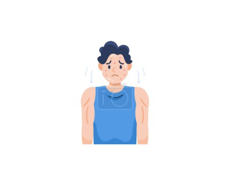 A man feels insecure because his face is full of acne. lack of confidence and shyness. feeling uneasy and anxious. skin problems. character illustration design. graphic elements. Vector