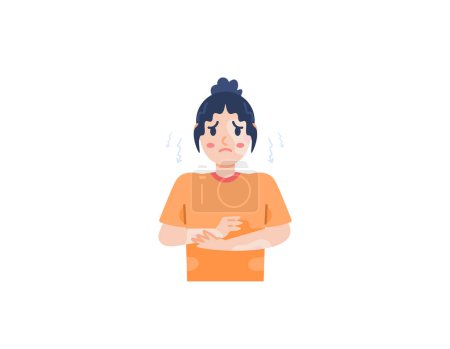 Illustration for A woman feels insecure because her skin has burn marks. lack of confidence and shyness. feeling uneasy and anxious. problems on the skin. character illustration design. graphic elements. Vector - Royalty Free Image