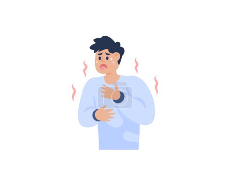 Dehydration. illustration of a thirsty man. feeling thirsty because of the hot weather. the man looks hot because of the hot air temperature. cartoon or flat character illustration design. graphic