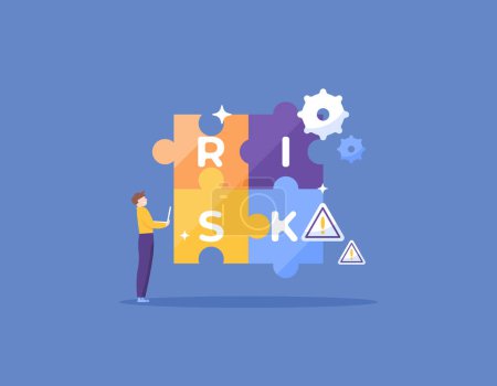 Illustration for Risk Management. Manager with puzzle pieces. identify, evaluate, manage and overcome risks. Prepare a plan to deal with dangerous risks. illustration concept design. graphic elements. Vector - Royalty Free Image