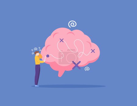 Illustration for Dead end concept. not finding a solution or way out of the problem. think about strategy and planning. illustration of a businessman who looks confused with a big brain. illustration concept design - Royalty Free Image