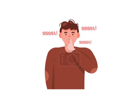 Shushing. Illustration of a gallant and large man asking to be quiet and calm. telling them to stop talking or making noise. gestures. Flat style male character design. graphic elements. Vector