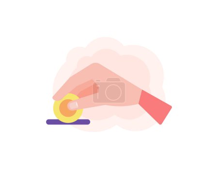 Illustration for Illustration of a hand holding a coin. want to give charity, do charity, or donate. donate money. save money. want to put money in the hole. hand gestures. flat style illustration design. graphic - Royalty Free Image