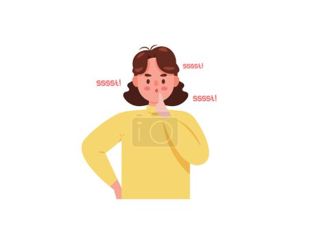 Shushing. Illustration of a beautiful woman asking to be quiet and calm. telling them to stop talking or making noise. gestures. Flat style female character design. graphic elements. Vector