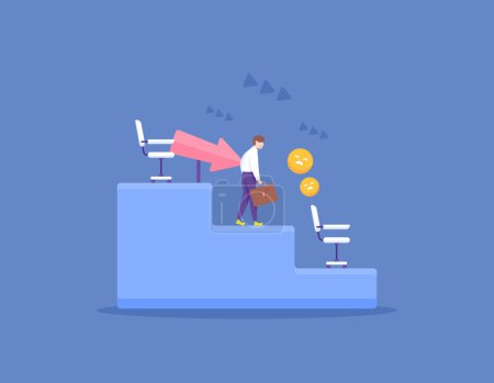 Employee Demotion. a worker or employee is sad because he has been demoted. change of position from a top position to a lower position. rank lowered. illustration concept design. graphic elements