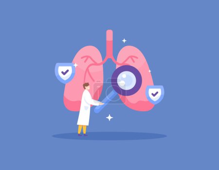 Illustration for Concept of checking lung health conditions. a specialist in internal medicine examines, evaluates and treats the lungs. checked by Pulmonology. flat style illustration concept design. graphic elements - Royalty Free Image