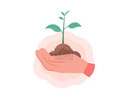 Ilustración de Ilustración de una mano sosteniendo una semilla de árbol. movimiento para plantar cultivos y preservar el medio ambiente. plantar brotes jóvenes o plantar semillas. símbolo o signo. diseño de ilustración de estilo plano. elementos gráficos - Imagen libre de derechos