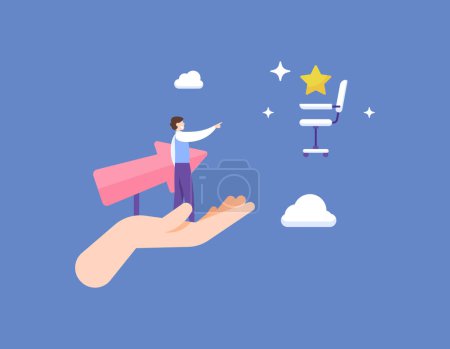 Illustration for Employee promotion. a worker or employee is promoted by the boss. support from superiors. achieve your dream position. ranking increases. illustration concept design. graphic elements. vector - Royalty Free Image