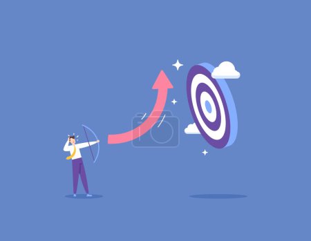Illustration for A worker or employee shoots at a target and misses. target missed. planning and efforts to achieve goals or objectives. business goals fail to be achieved. illustration concept design. graphic element - Royalty Free Image