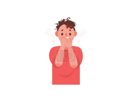 Illustration for A man looks very anxious. excessive worry, anxiety and fear. anxiety disorders. difficulty controlling anxiety. mental health problems. flat or cartoon style character illustration design. graphic - Royalty Free Image