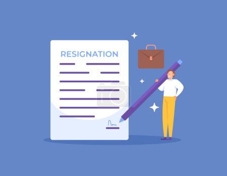 a man signs a resignation letter. quit your job. resigned from work because he wanted to be free. resignation letter and employee. flat style illustration concept design. graphic elements. vector
